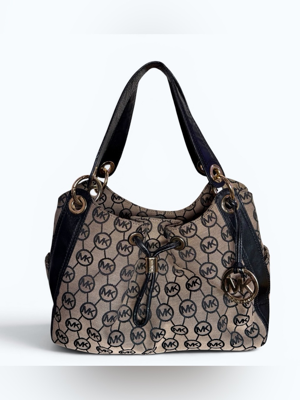Michael Kors Signature MK Logo Drawstring Shoulder Bag + Matching Wristlet - Picture 3 of 9